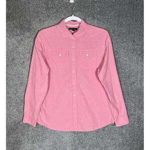 Lands End Long Sleeve Button Up Top Womens Size Medium 10-12 Pink Cotton Blouse‎